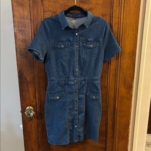 Haute Monde Blue Denim Short Sleeve Button-Up Dress Size L